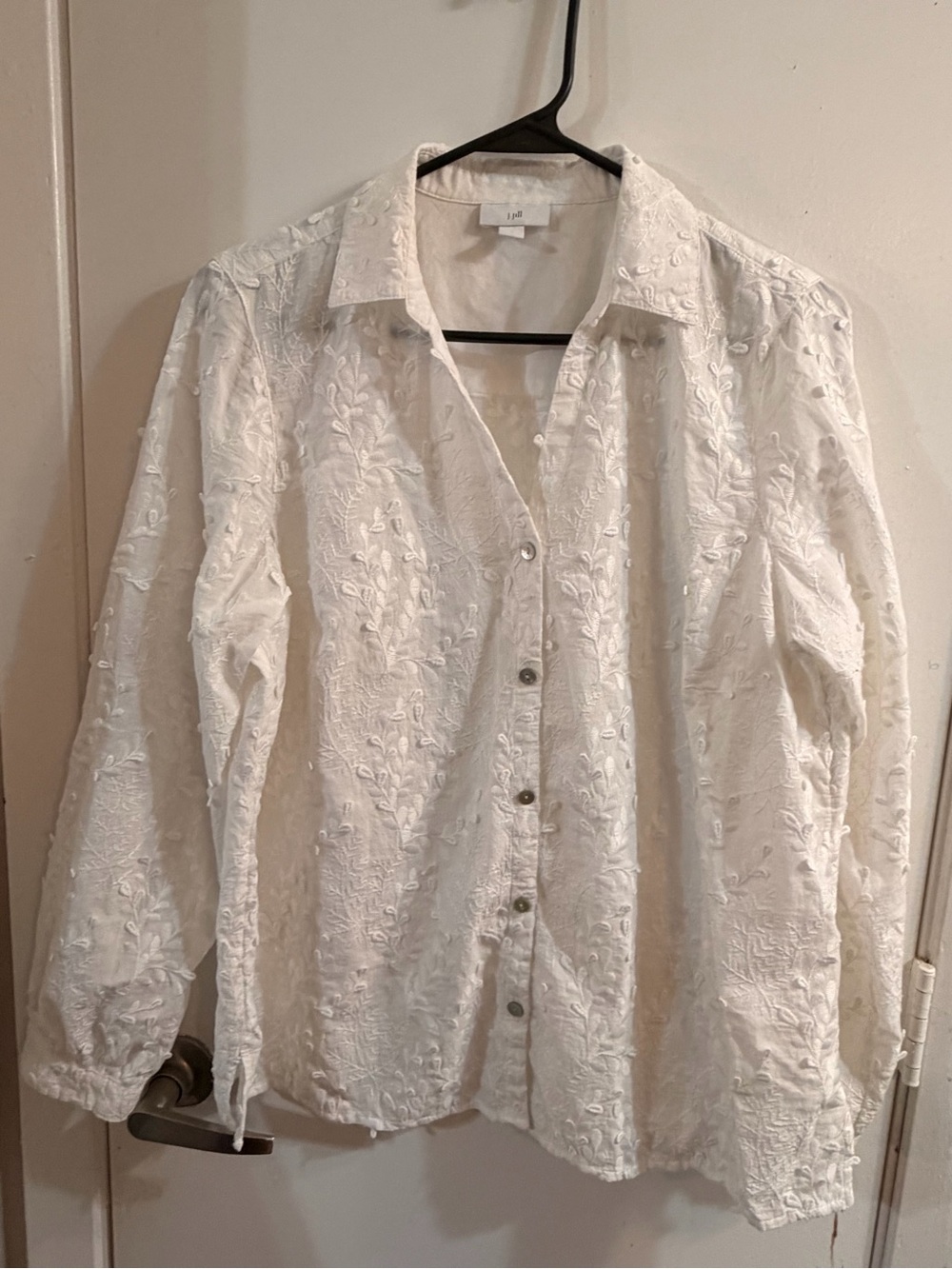 J. Jill White Embroidered Collared Shirt